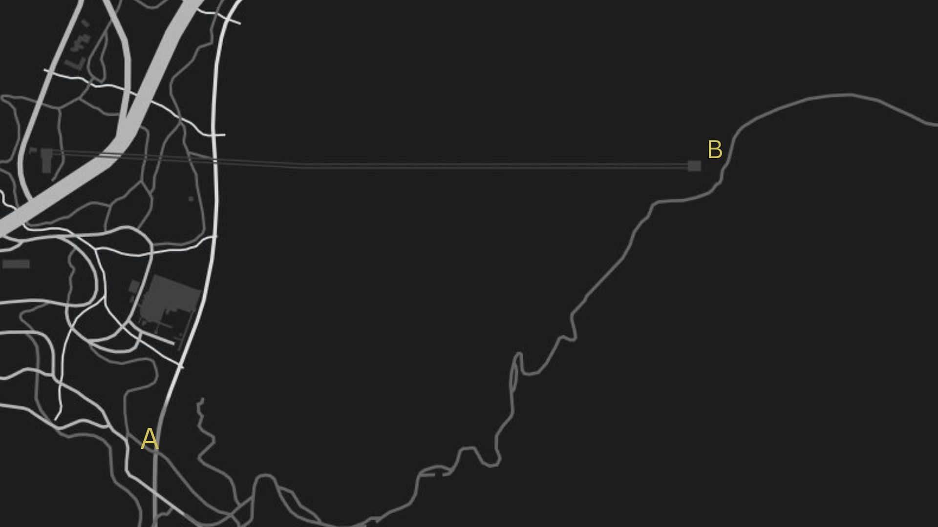Starting and finishing points for the GTA Online Up Chiliad Time Trial (Image via Rockstar Games || gtaweb.eu)